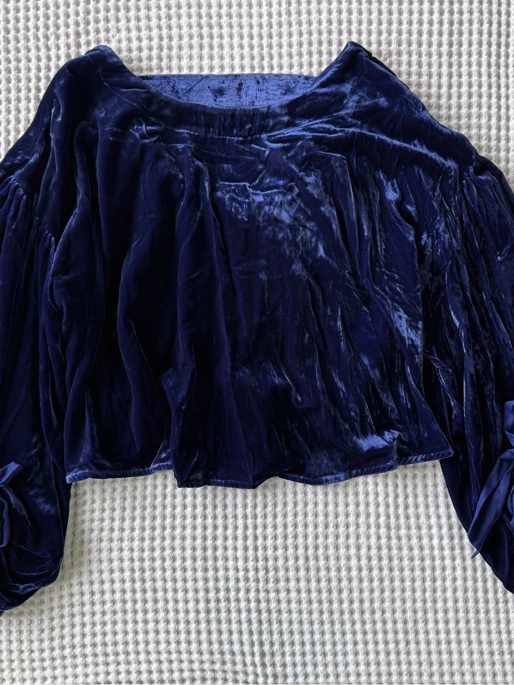 Free People Velvet Balloon Sleeve Tie-back Top